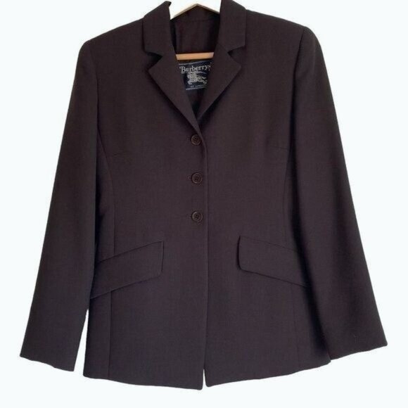 Burberry London Women Brown 100% Wool Career Blazer 2P Lined Pockets USA Preppy - Picture 1 of 10